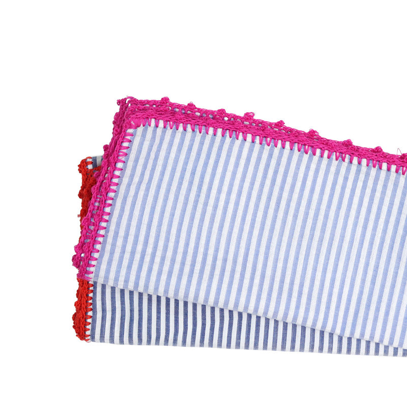 Seersucker Cotton Napkin, Navy/Red