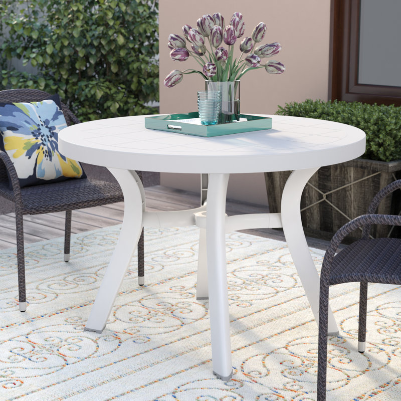 Makena 29'' H Round Outdoor Dining Table with Umbrella Hole , White
