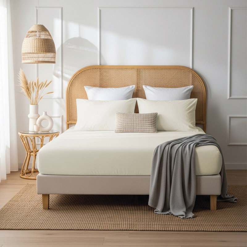 Janoshan Luxury 100% Egyptian Cotton Fitted Sheet – 300 Thread Count, 30cm Deep Pocket, Soft Breathable Bed Sheet, Cream
