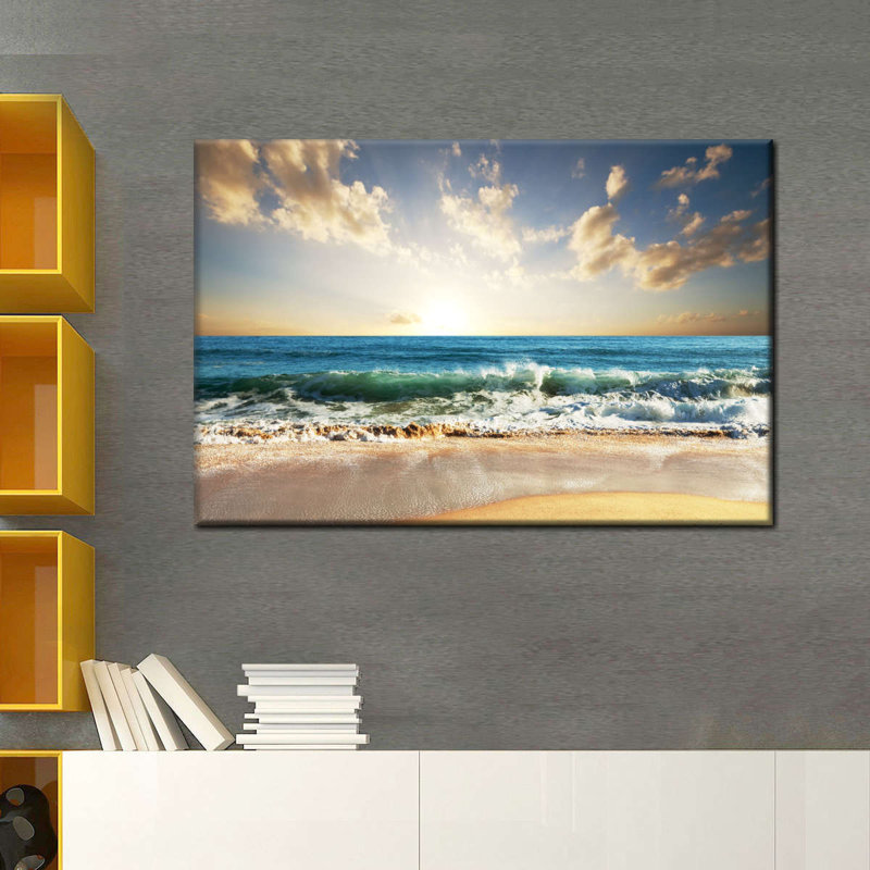 Coucher de soleil sur une plage océanique, H 8 po x l 12 po x P 1 po