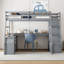 Lit mezzanine double avec 7 tiroirs, 2 tablettes et bureau - Gris