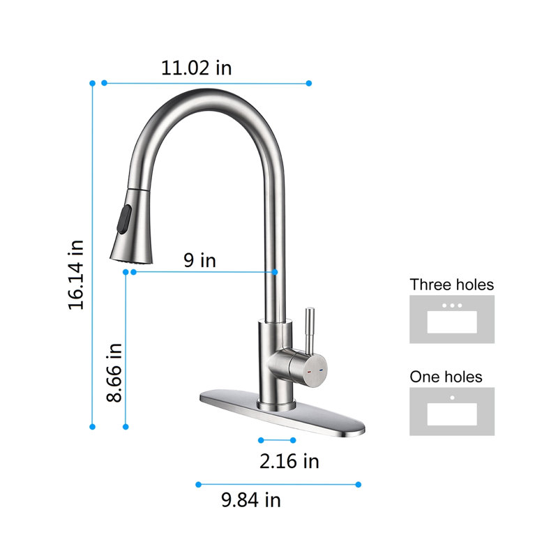 Robinet de cuisine moderne à douchette extractible, corps en acier inoxydable, teinte nickel brossé, acier sans effort