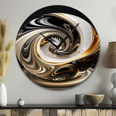 Gold And Black Stained Glass Spiral II - Modern Oversized Metal Wall Clock