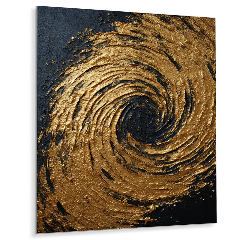 Or et noir abstrait spirale en spirale - abstrait spirales en métal, H 20 po x l 12 po x P 1 po