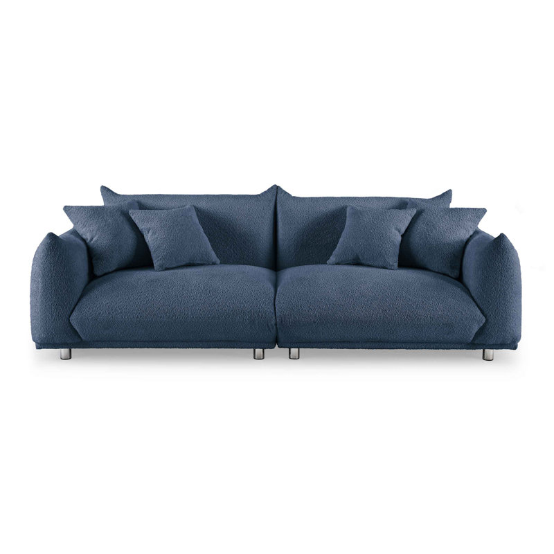 Arnya 225.8Cm Round Arms Sofa, Blue Boucle