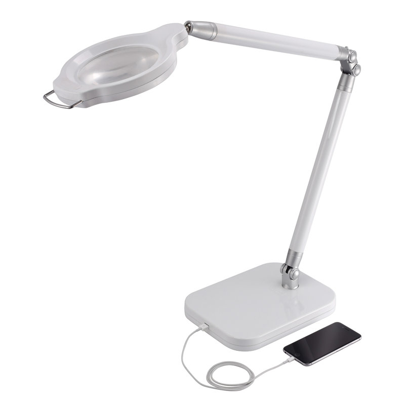 Adjustable Metal USB Table Lamp, White/Silver