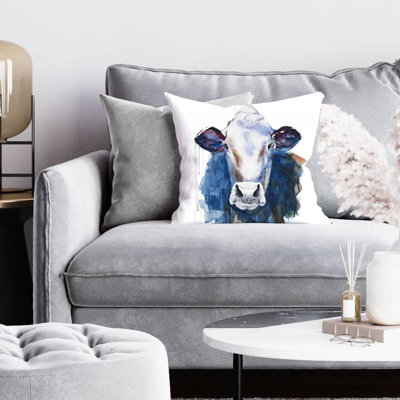 Watercolor cow - 16"x16" Throw pillow - Poly twill - Print on demand