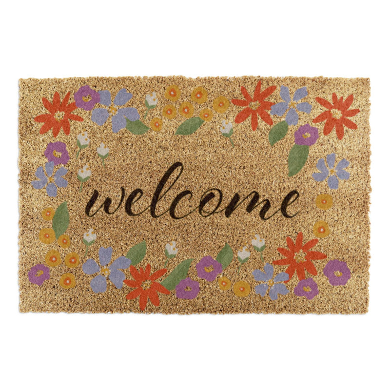Welcome Floral Border Coir Doormat, 60cm W x 90cm L