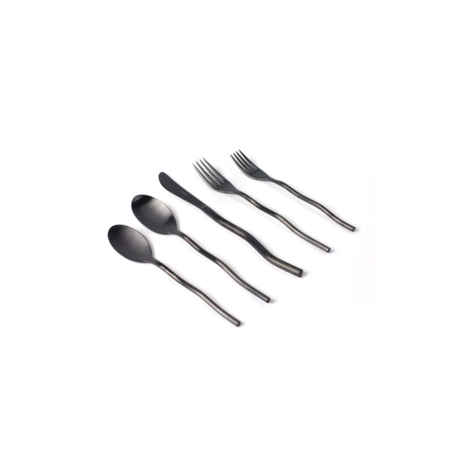 Squiggle Stainless Steel Flatware - Set of 5, Matte Black