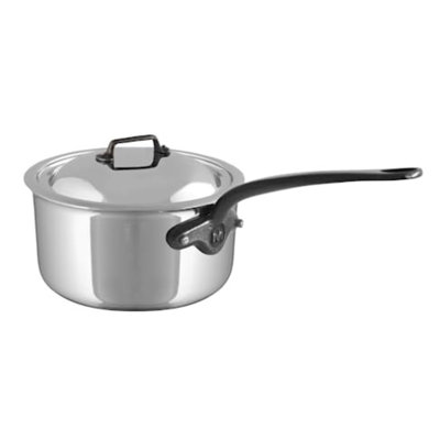 Mauviel M'cook CI 5-Ply Stainless Steel Sauce Pan With Lid, Cast Iron Handle, 3.4-Qt