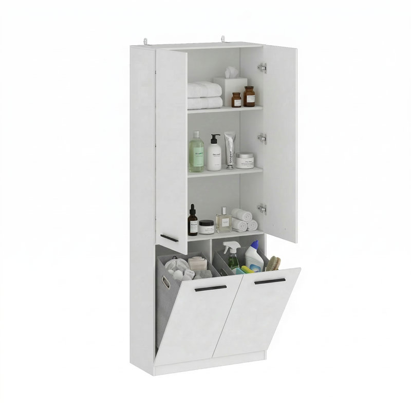 Laundry Hamper Bathroom Cabinet With Shelves