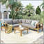 Ensemble de 4 canapés d'extérieur en bois d'acacia, accoudoirs en filet tissé, ensemble de canapé de patio en L avec table basse, ensemble de conversation d'extérieur avec coussins gris et table d'appoint-872006076