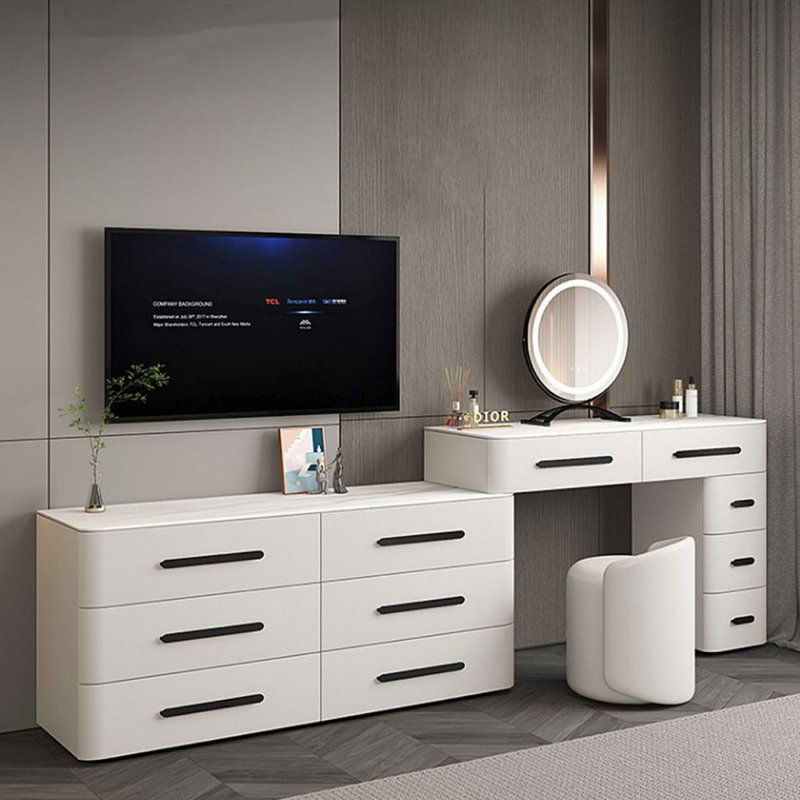 Coiffeuse avec miroir lumineux, 11 tiroirs, 1 chaise