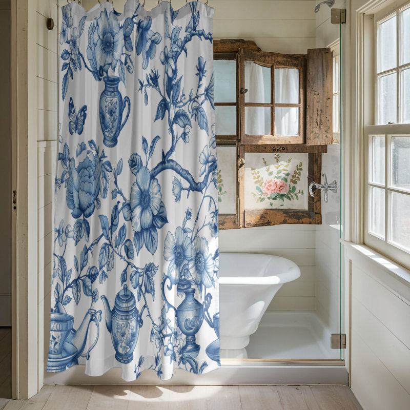 Rideau de douche 1 pièce Chinoiserie Tea Decor, H 74 po x l 71 po