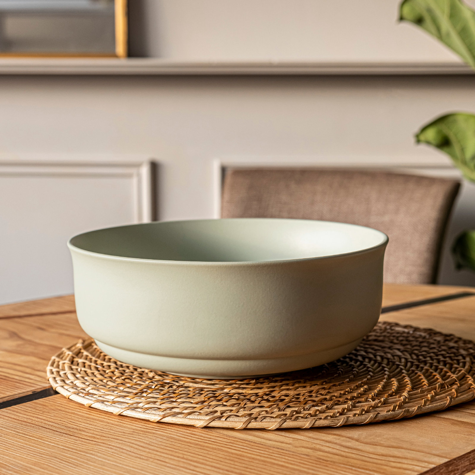 over&back Rimmed Semi Hand-Finished Stoneware 10" Serving Bowl, Sage Green