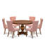 Cet ensemble de cuisine de 7 pièces comprend une table de style Mid-Century et 6 chaises rembourrées en tissu de polyester rouge beige avec dossier capitonné, noyer antique-794030015-800660933-800660934