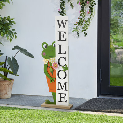 36"H Wooden Frog Welcome Porch Sign