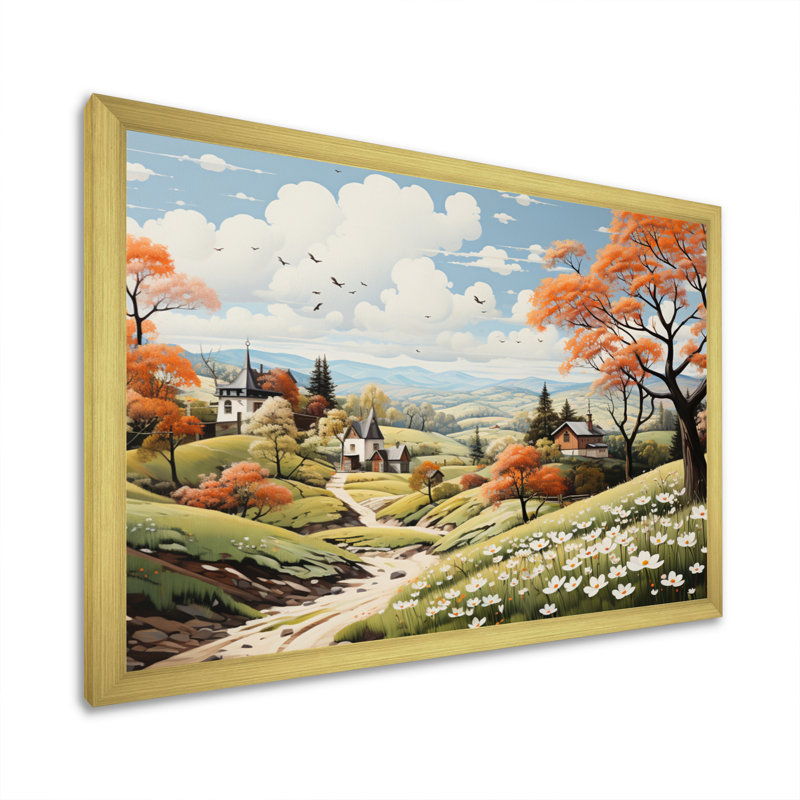 «Countryside Early Spring Landscape I», reproduction sur toile, Encadrement doré, H 24 po x l 32 po x P 1 po