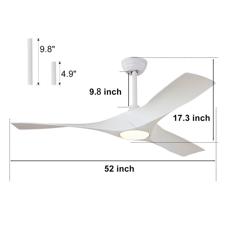 Ventilateur de plafond de 52 pouces avec lumière: 3 pales blanches en ABS de style campagne moderne avec télécommande - DEL à intensité variable, moteur réversible à 6 vitesses, minuterie 2 / 4H pour le salon