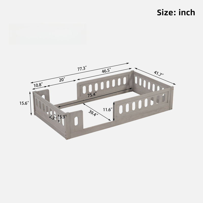 Lit plateforme en bois avec clôture semi-fermée, Naturel / naturel