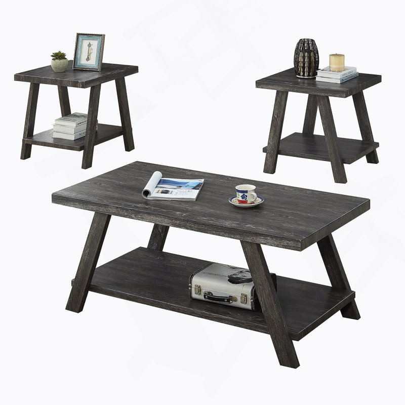 Table basse rectangulaire avec plateau en bois manufacturé et tablette, Gris anthracite, Gris anthracite