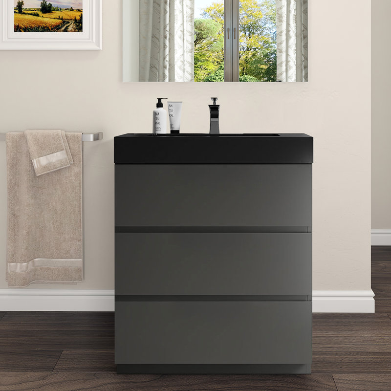 29.9'' Single Bathroom Vanity with Resin Top, Gray