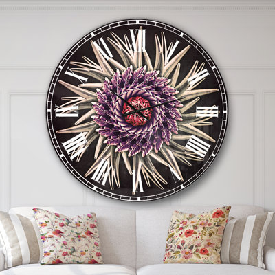 Horloge murale traditionnelle mauve à motif abstrait 3D sur fond noir