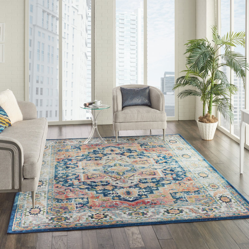 Tapis oriental bleu / gris / rouge Lowndes, Rectangle de 4 pi x 6 pi