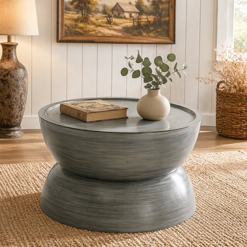 Table basse en métal martelé, Argent antique