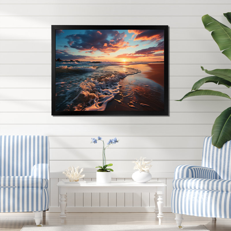 Coucher de soleil à l'horizon II, H 34 po x l 44 po x P 1,5 po, Cadre photo noir
