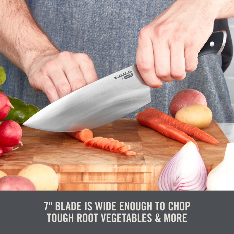 Zakarian by Dash 7" Rocking Chef Knife with Sheath, Black