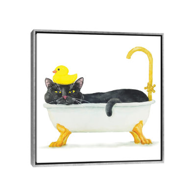 «Bathing Black Cat» par Alexey Dmitetchich Shmyrov - peinture sur toile tendue