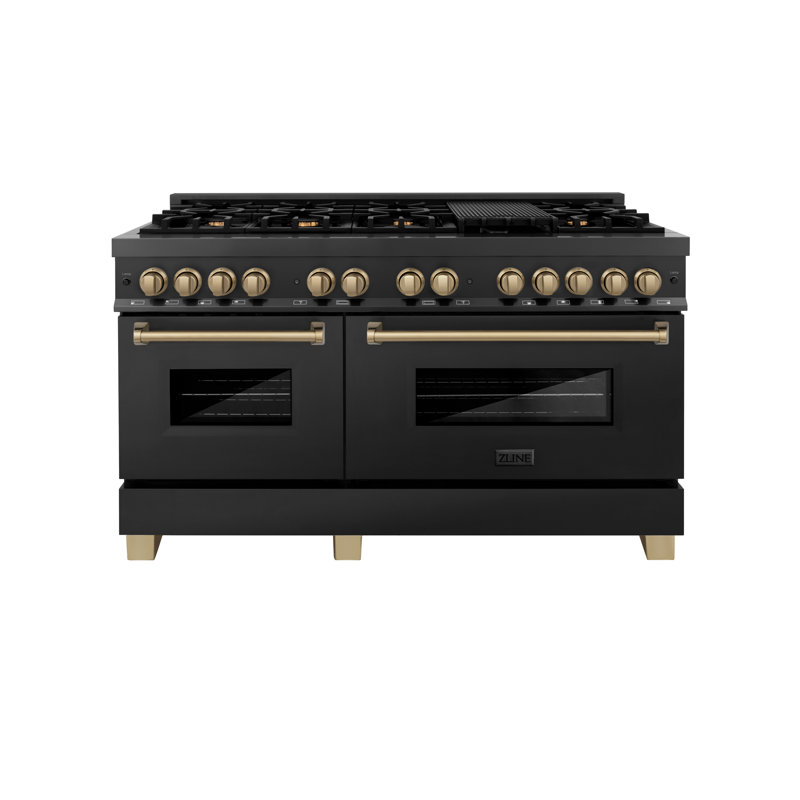 ZLINE Autograph 60" Legacy Dual Fuel Range, Black Stainless Steel and Champagne Bronze