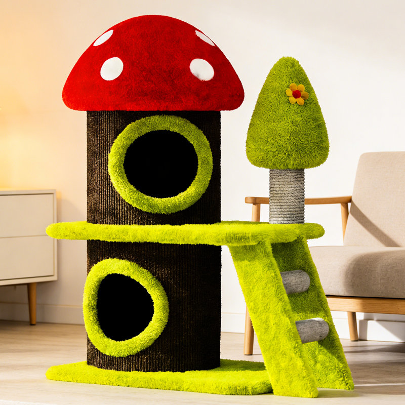 Tour pour arbre à chat 30,7 po avec champignon et maison sur le thème de 30,7 po, convient aux foyers multiples, permet de gagner de l'espace