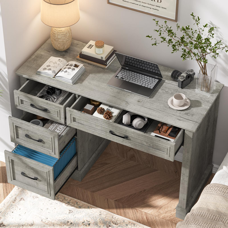 Bureau de direction Farmhouse 47 po avec 3 tiroirs et tiroir classeur réglable, Gris