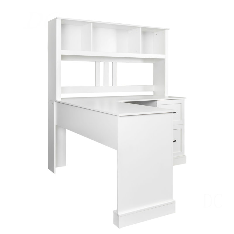 Home Office Computer Desk With Hutch, White