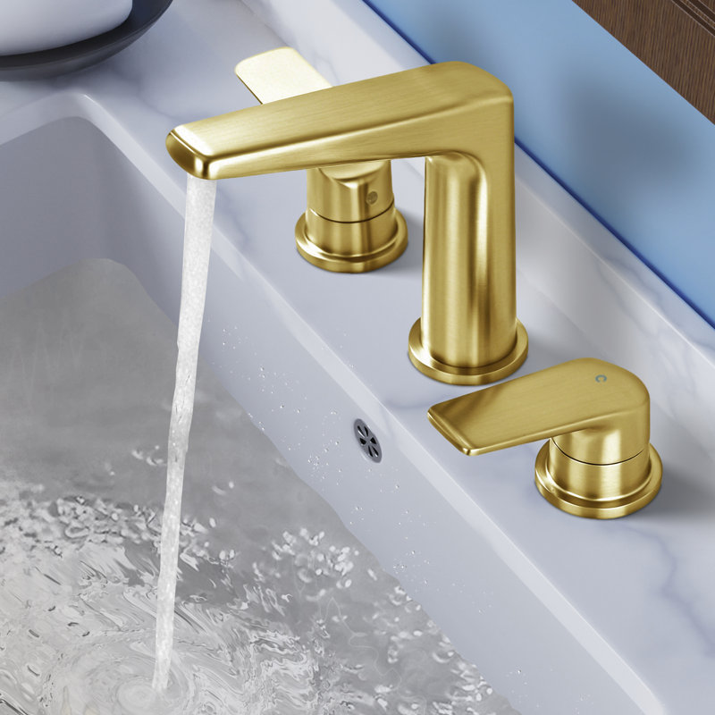 Topcraft Dual-Handle Wide-Spout Bathroom Faucet With Pop-Up Drain, Brushed Gold
