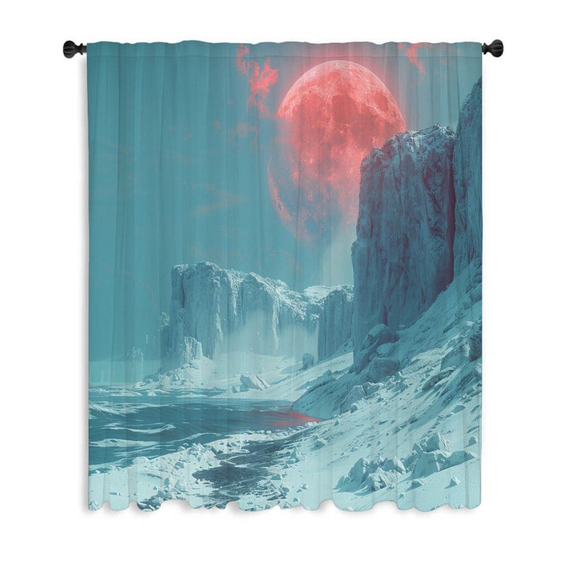 Extraterrestrial Landscape Space Sheer Curtain Single Panel, 53" H x 87" W