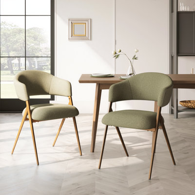 4" Thick Cushion Upholstered Dining ArmChair with Wood-Look Metal Leg
