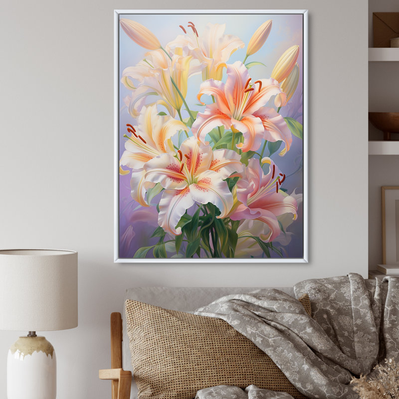 Pink Yellow Lilies Romantic Impression " Pink Yellow Lilies Romantic Impression ", 40" H x 30" W x 1.5" D