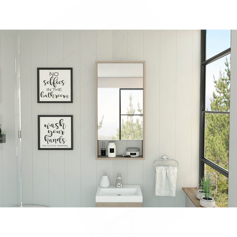 Armoire à pharmacie Mariana, une tablette extérieure, un miroir à porte simple et deux tablettes internes - gris clair, Gris