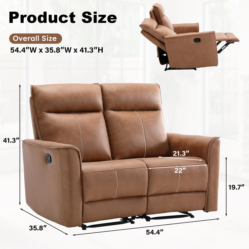 Causeuse inclinable manuelle moderne de 55,4 po de largeur Modern