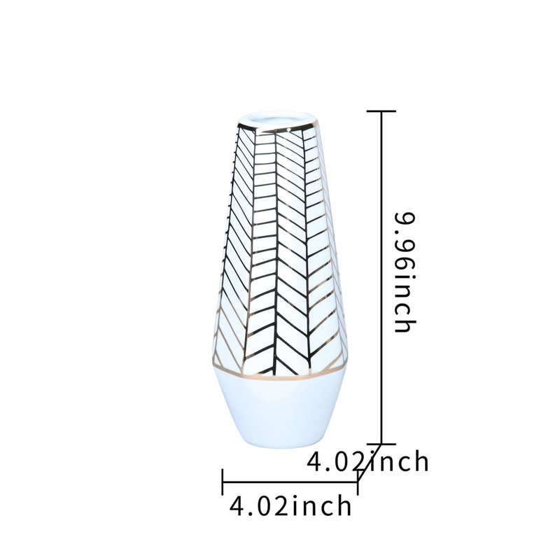 Vase en céramique blanche avec motif géométrique doré - Décoration élégante et polyvalente