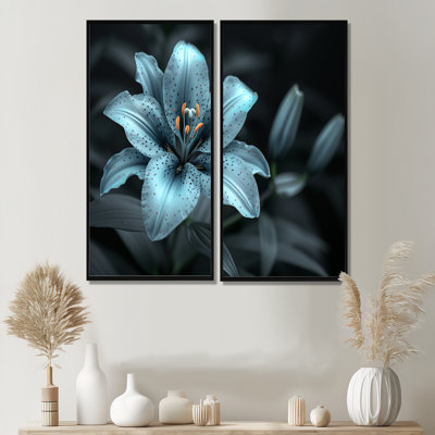 Lys modernes en verre blanc et bleu photo II - impressions sur toile bleues 2 pièces