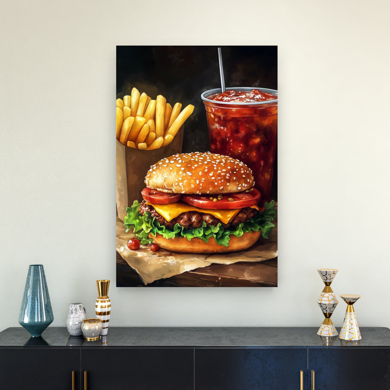 Art mural contemporain classique «Food Fast Burger Chips», 36" H x 24" W