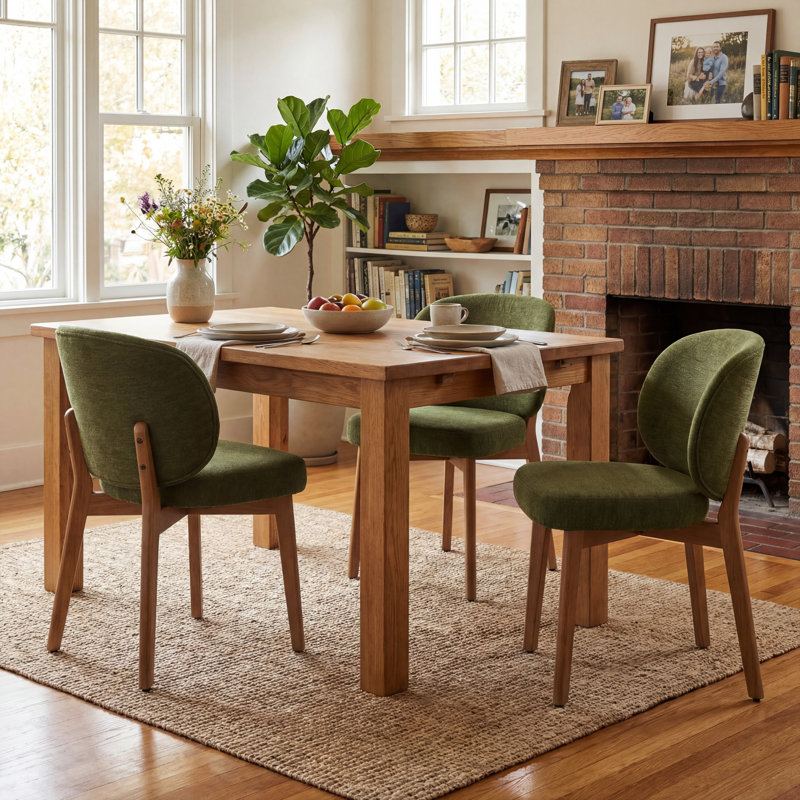 20.1" Extra Wide Upholstered Dining Chair, Side Chair with High Wingback, Armless Vanity Chair With Solid Wood Legs For Dining Living Room Vanity Office, Green, Set of 6