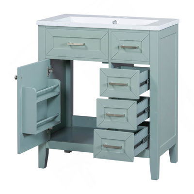 Meuble-lavabo 30 po avec lavabo, armoire de salle de bain verte avec tiroirs, cadre et panneau de fibres à densité moyenne