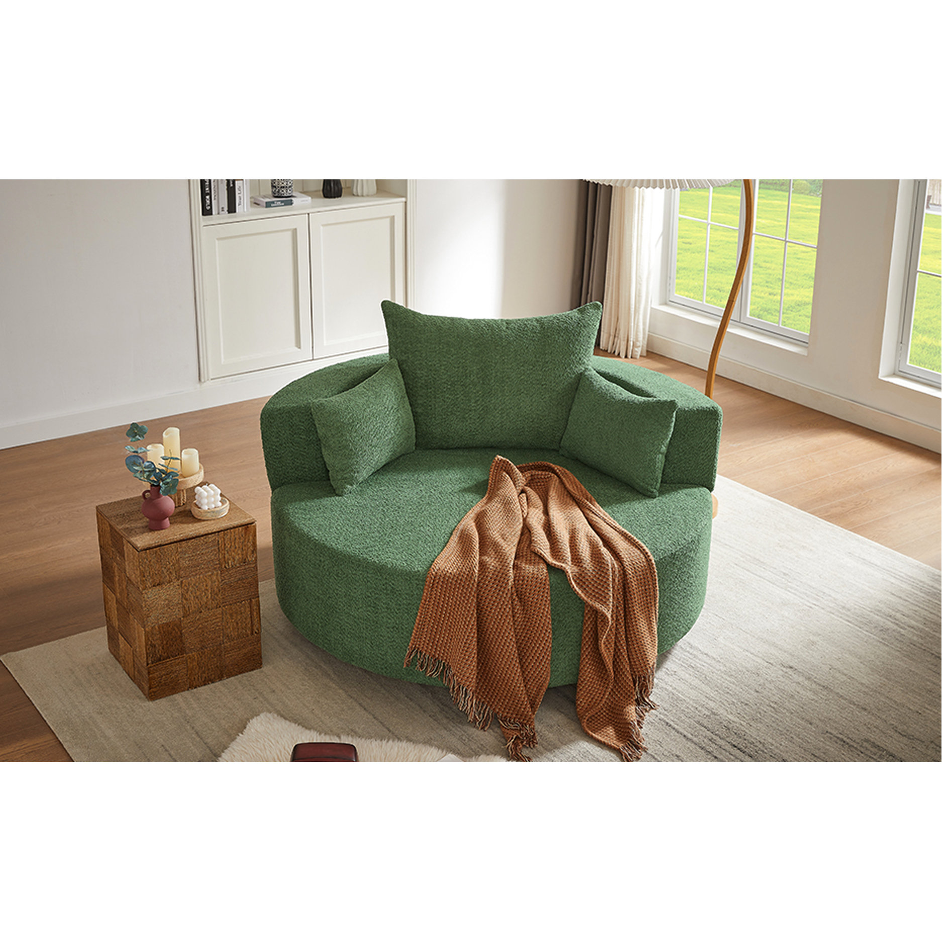 Rosdorf Park 360° Swivel Chair With Removable Pillows. Chenille Fabric