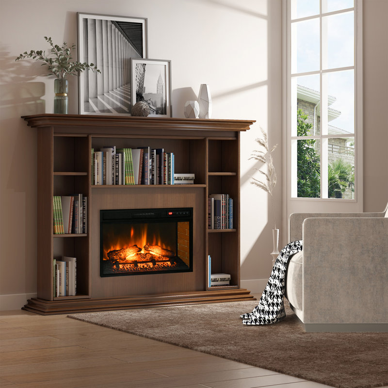 Retro Recessed Fireplace Heater with Realistic Log Flame