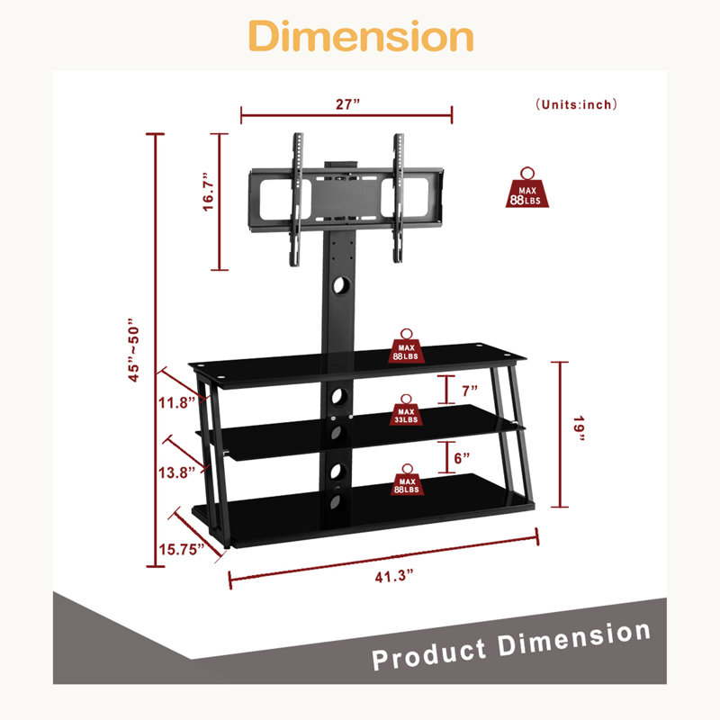 Multi-Function Angle And Height Adjustable Tempered Glass TV Stand